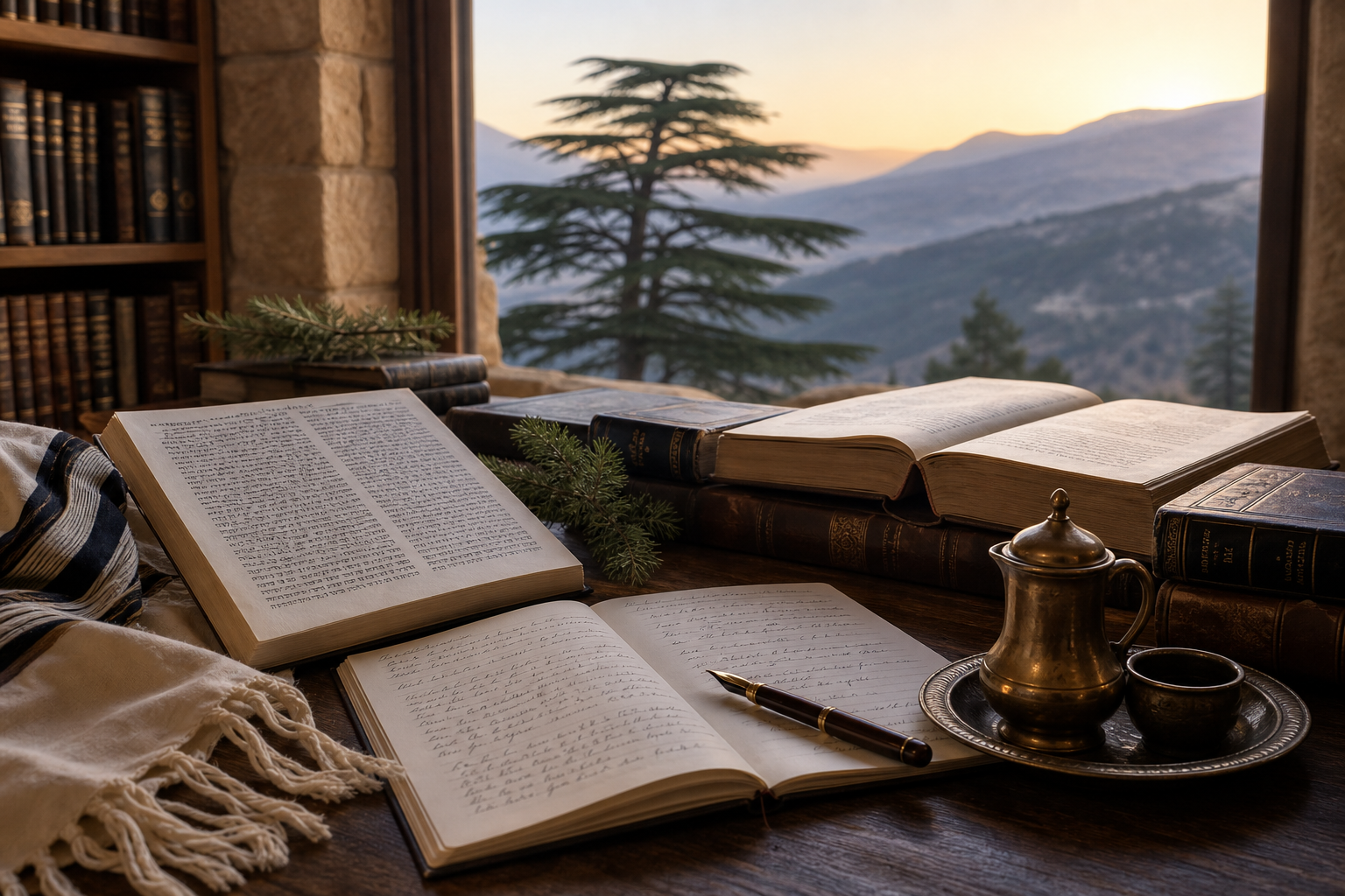 Rabbinic study with cedar mountains