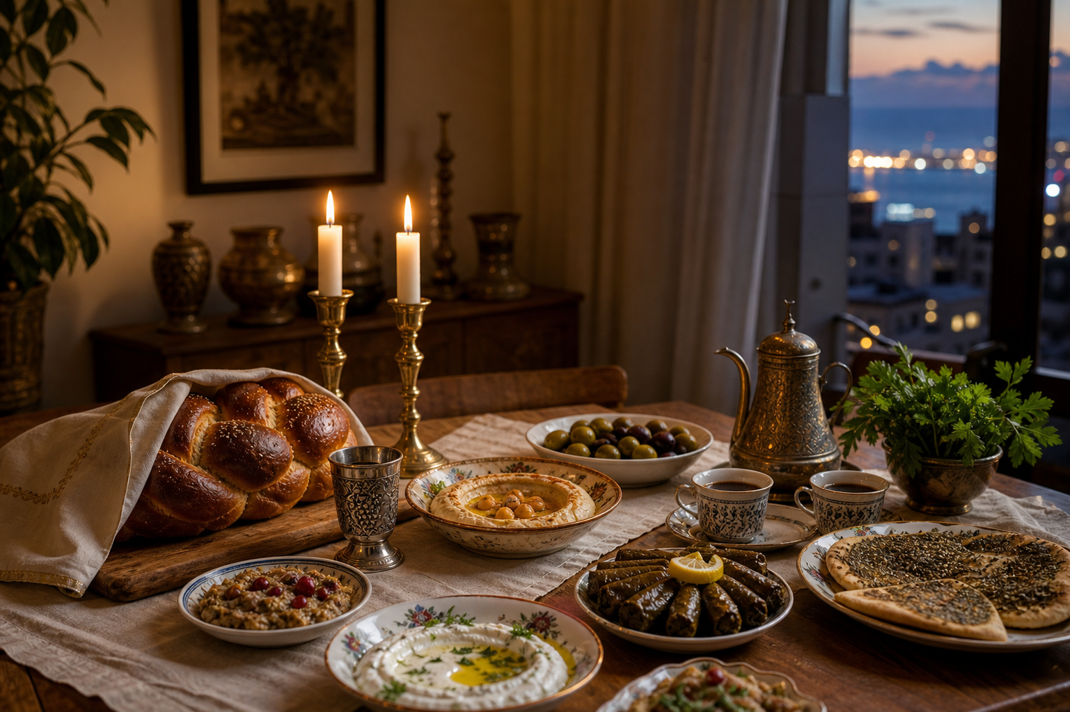 Lebanese Shabbat and mezze table